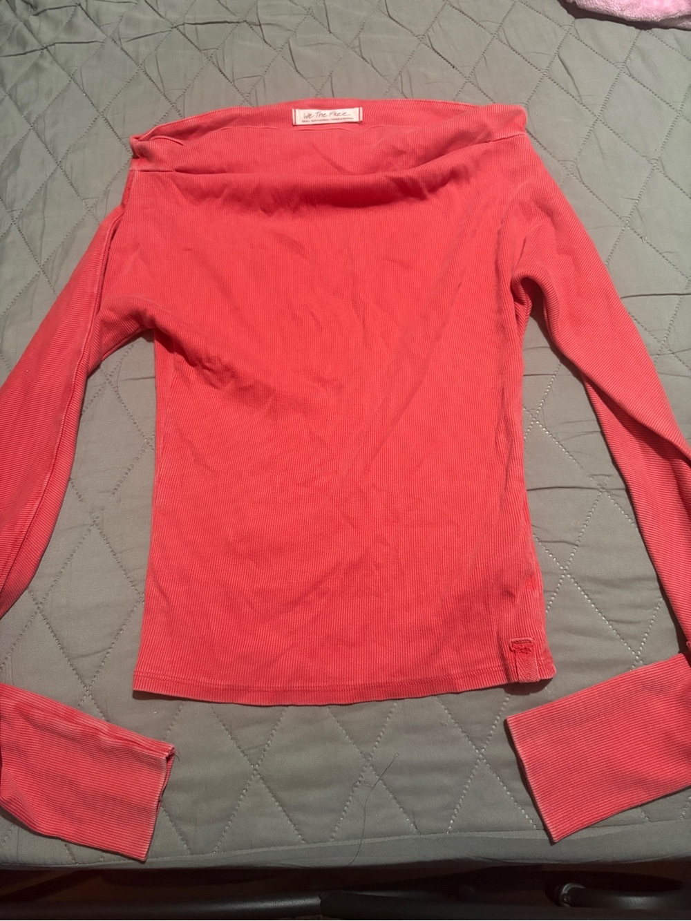 We The Free Coral Off-the-Shoulder Ribbed Sweater